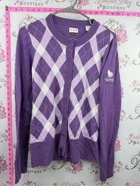AUR golf sweater wool Purple Argyle Button-Front Sweater Cardigan